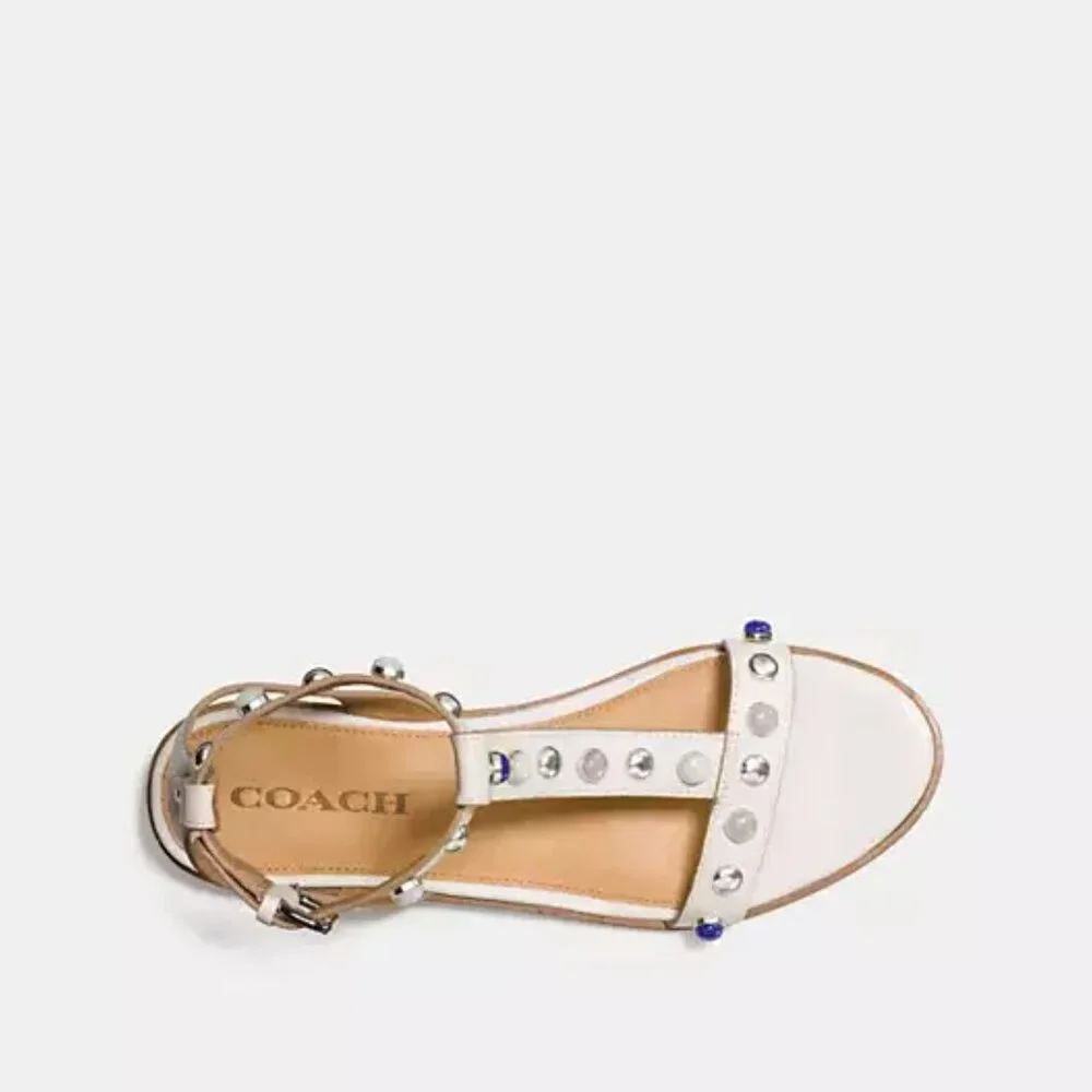 Coach Sadie T-Strap Sandals Chalk Leather Ankle Strap Q8973 NIB